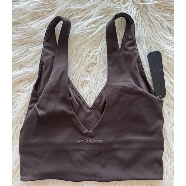 Nike Skims Matte V-Neck Longline Bra Dark Sepia Size XS - Image 7