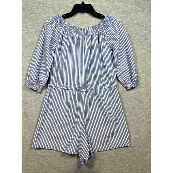 Mudpie Blue Stripe Short Romper Off Shoulder Womens S‎ Summer Beach Casual Cute - Image 6