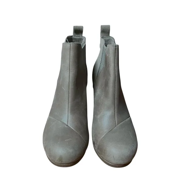 TOMS Boots Women's 8 Beige Leather Wedge Ankle Booties Pull On Casual Minimalist - Image 3