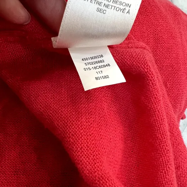 Chico's Womens Sz 1 like 8/Medium Red 3/4 Sleeve Open Front Linen Fringe Sweater - Image 5
