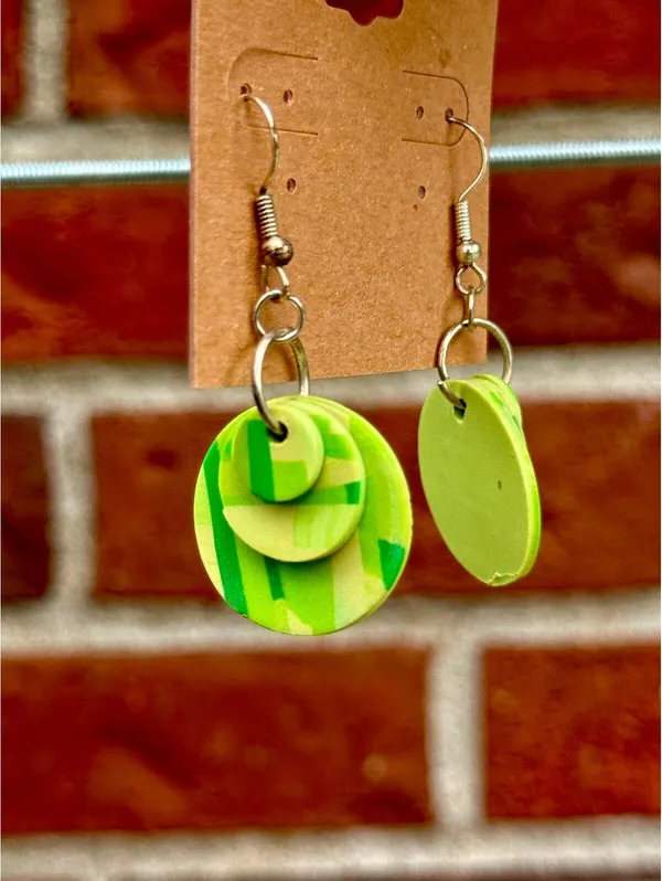 Handmade Polymer Clay Earrings Blocks of Green - Image 2