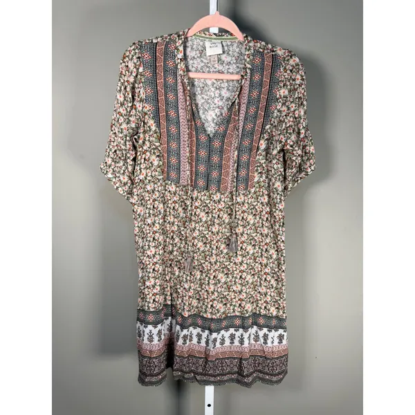 Knox‎ Rose Floral Boho Tassel Mini Dress Small Rayon Lined Cottagecore Earthy - Image 2