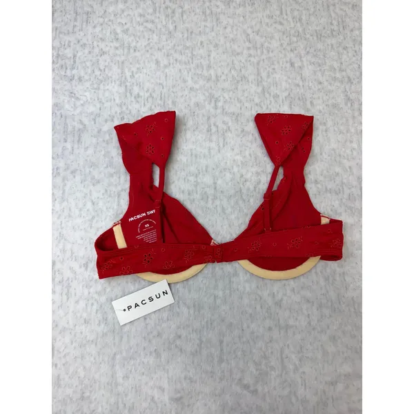 PacSun Red Eyelet Underwire Bikini Top Floral Embroidered Ruffle XS‎ NEW - Image 5