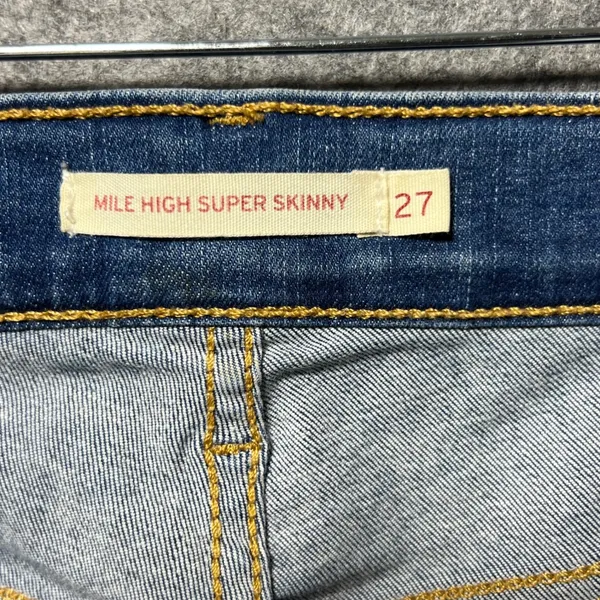 Levis Mile High Super Skinny Jeans 27 Medium Wash Distressed‎ Ripped Raw Hem - Image 9