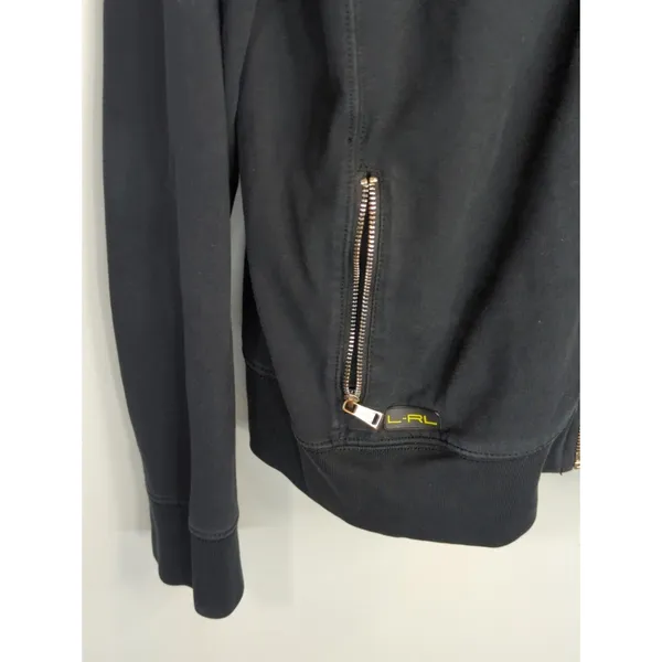 L-RL Lauren Active Black Lime‎ Green Hooded Full Zip Jacket Womens L Atheisure - Image 2