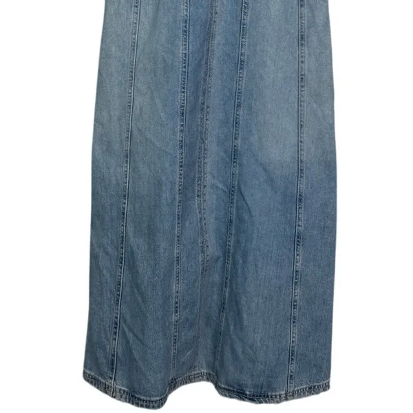 Zara Oversized Denim Seamed V Neck Sleeveless Midi Dress Side Zip Up S Blue Wash - Image 4