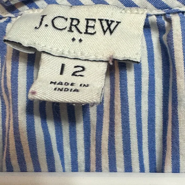 J. Crew Women's Size 12‎ Blue Striped Tiered Ruffle Long Sleeve Dress - Image 4