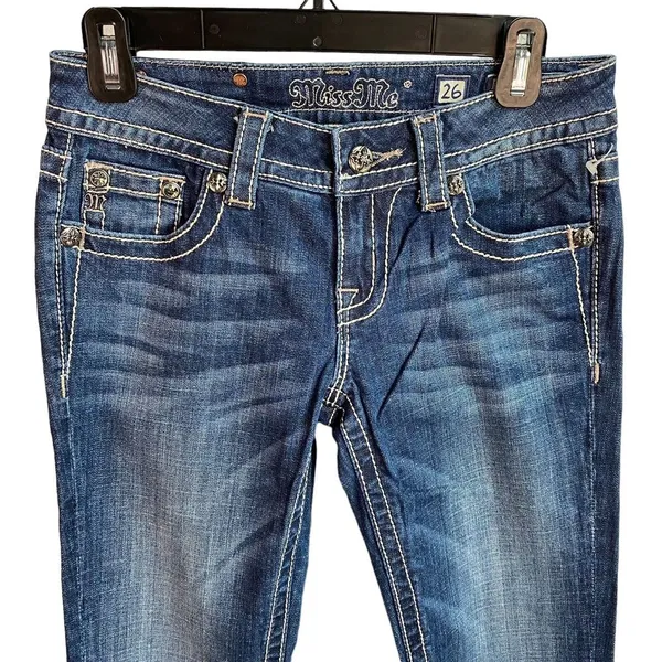 Miss Me Jeans Womens‎ Size 26 skinny cut Denim Embroidered Flower Pockets - Image 3