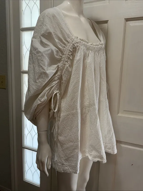 Free People Brynn BohoToo White Textured Long Sleeve Tunic/Blouse S M - Image 10