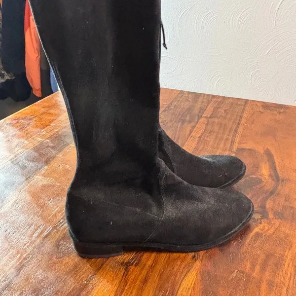 Stuart Weitzman Lowland Black Suede Over the Knee Boots‎ Womens 9 M Low Heel Tie - Image 13