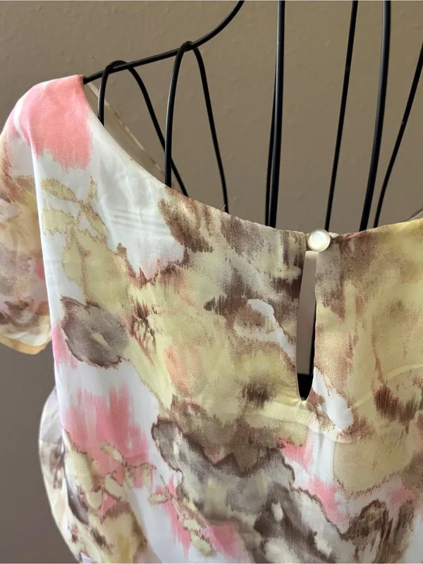AUW EIC Floral Watercolor High-Low Dress in Pink, Yellow & Cream | Women’s Size L - Image 3