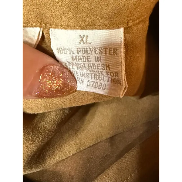 Vintage 90s Faux Suede Shacket Womens XL Tan Western Cabincore Boho Country Y2K - Image 2