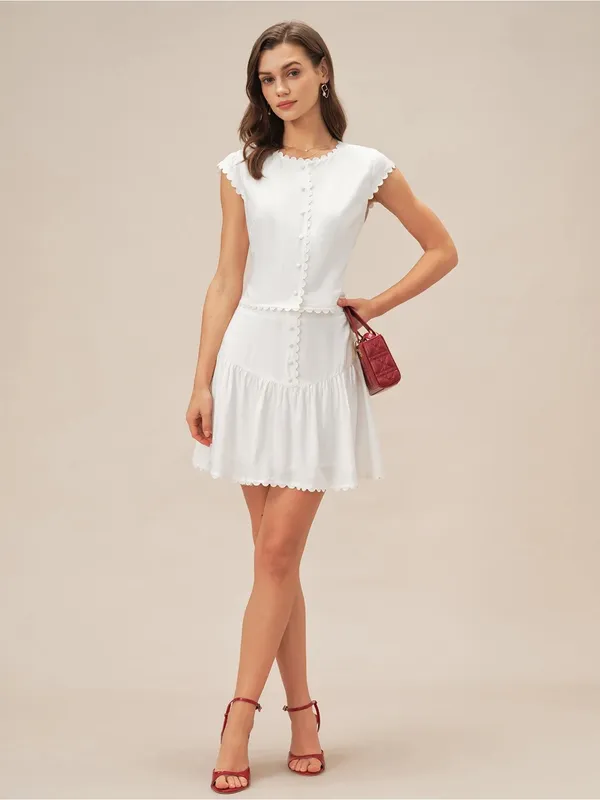 Rihoas White Button Ruched Mini Skirt - Image 6