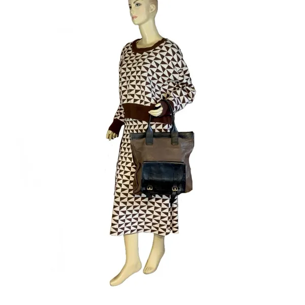 Chloé FRONT POCKET TOTE BAG IN BROWN & BLACK LEATHER W/DETACHABLE POUCH - Image 11