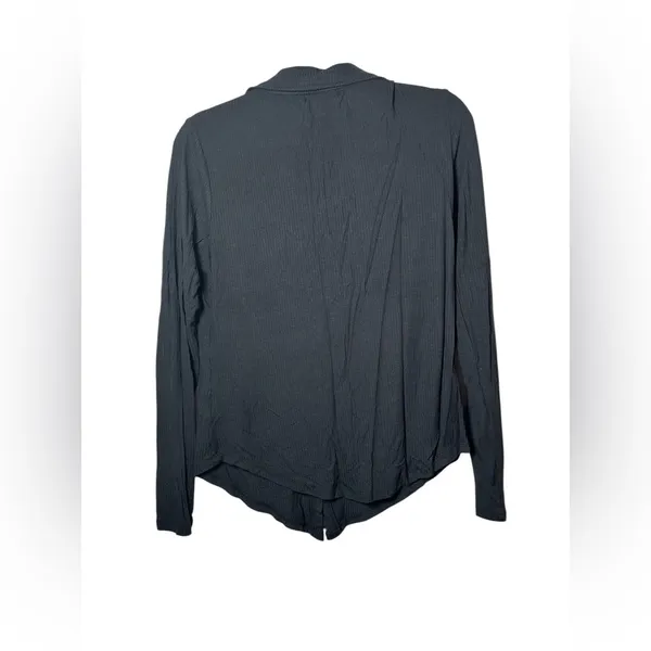 Steve‎ Madden Ribbed Ruched Button Down Long Sleeve Top Black Size M - Image 6