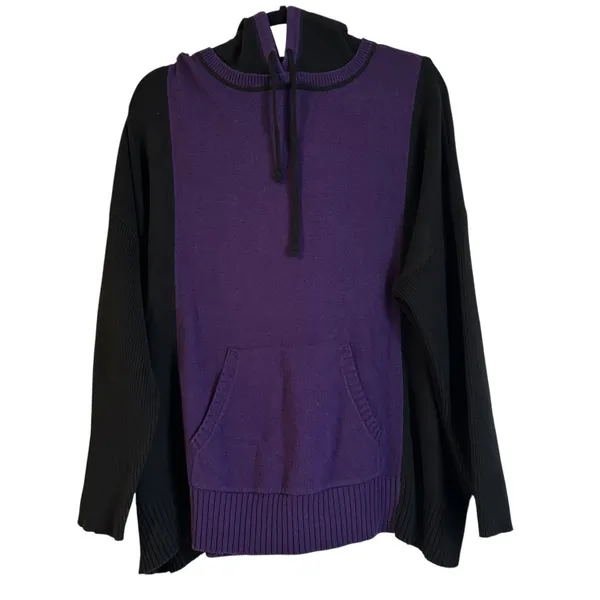 Lauren Ralph Lauren Women 1X Knit Hoodie Purple Black Kangaroo Pocket Boho - Image 2