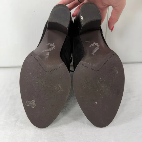 UGG 10 Analise Ankle Boots Black Suede Shearling Lace Up Stacked Heel Booties - Image 11