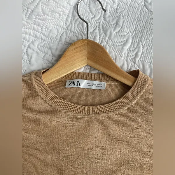 ZARA CAMEL KNIT CROPPED SWEATER M - Image 3