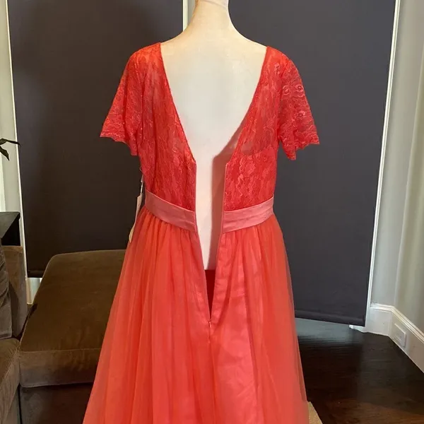Women’s Full Length Tulle & Lace Sort Sleeve Dress Zip Up Back Size 14 NWT - Image 8