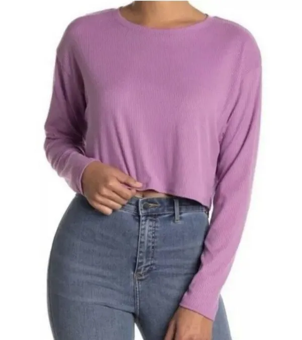 Abound BP 𝅺RIBBED Crop Long Sleeve tee top Purple MEDIUM - Image 2