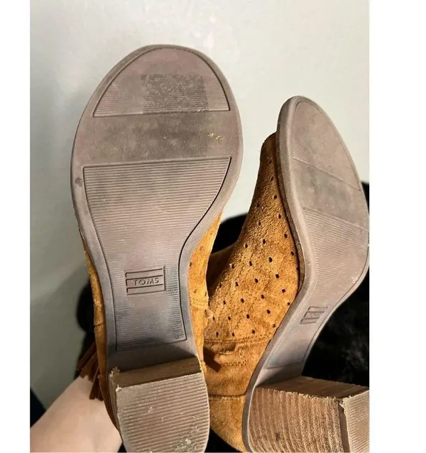 TOMS Majorca Cinnamon Brown Open Peep Toe Fringe Booties 301215 Women's Size 9 - Image 4