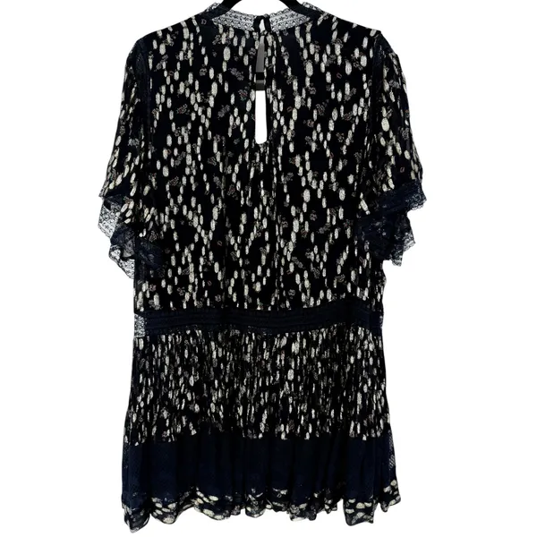 NWT Anthropologie Maeve V-Neck Lurex Tiered Mini Dress Navy Metallic Size Medium - Image 6