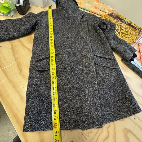 Vince Shawl Collar Asymmetrical Zip Wool Blend Lambskin‎ Trim Tweed Ines Coat XS - Image 14