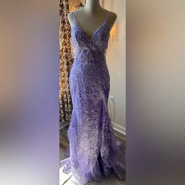 Sherri Hill‎ Lavender Sequin Beaded Mermaid Style Open Back Prom Corset Dress 14 - Image 14