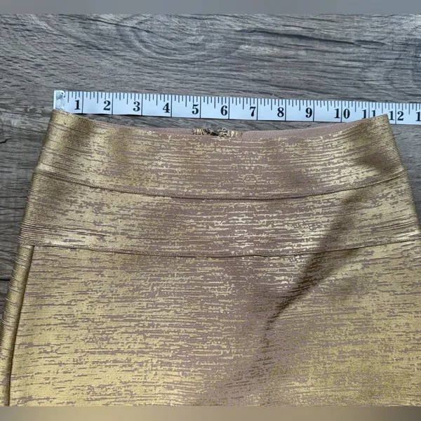 HERVE LEGER Champagne Gold Combo Bandage Fancy Mini Holiday Skirt small‎ - Image 6