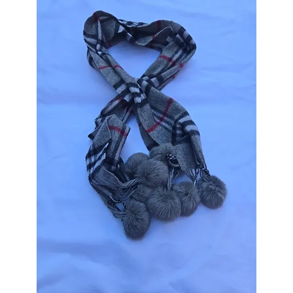 scarf 100% Cashmere With Fur Pompons - Image 6