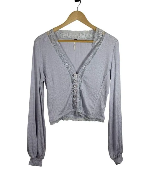 Free People Run With Me Lace Trim Cardigan in Lilac Size M - Image 6