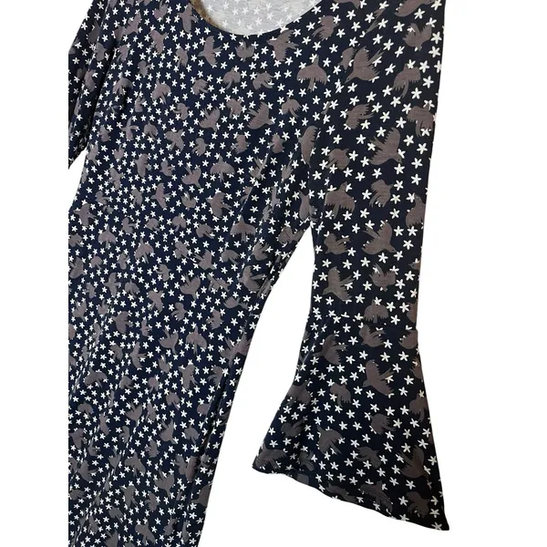 Boden Dress Womens Bird Star Print Flare Sleeve Stretch Knee Length Boho Size 4 - Image 7