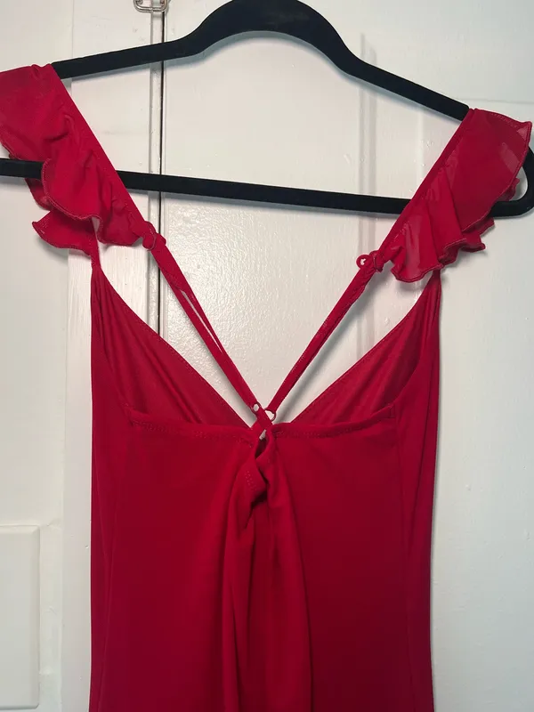 Ruffle Wine Wedding Guest Dress Red - Image 5