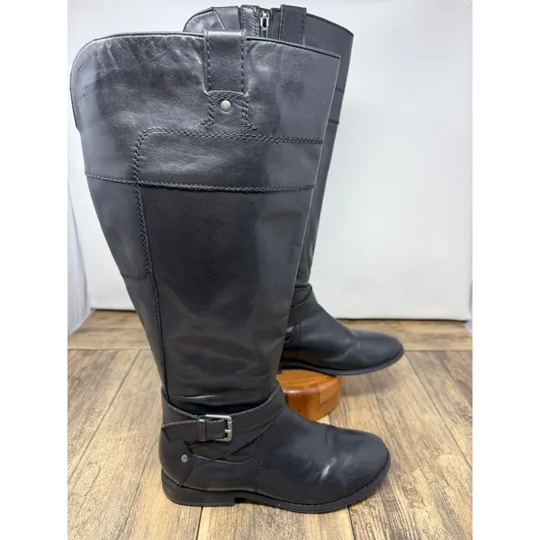 Marc Fisher Black Leather Tall Riding Boots FARTYW Buckle Detail 6.5M - Image 2
