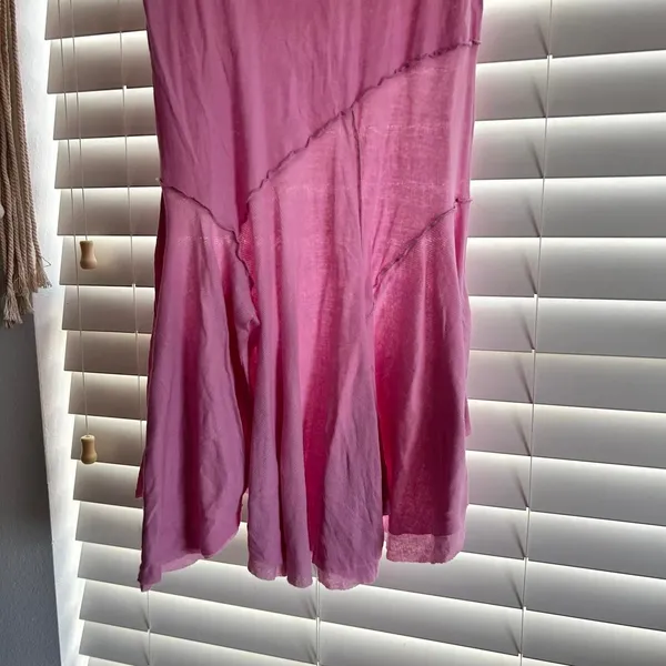 Free People Pink Asymmetrical Ruffle Romantic whimsi Mini Dress Tunic XS - Image 3