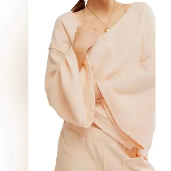 Intimately Free People Day Off Boho Pockets Preppy Slouchy Fleece Pullover S - Image 2