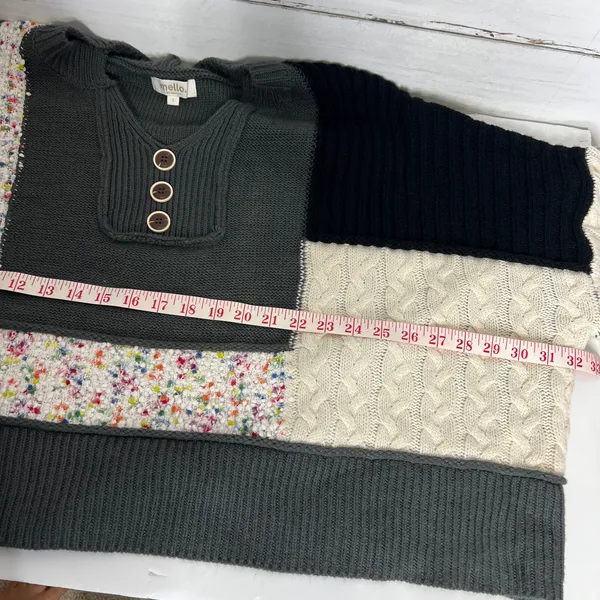 Mello Patchwork Sweater Colorblock Knit Henley Boho Size Small Gray - Image 7