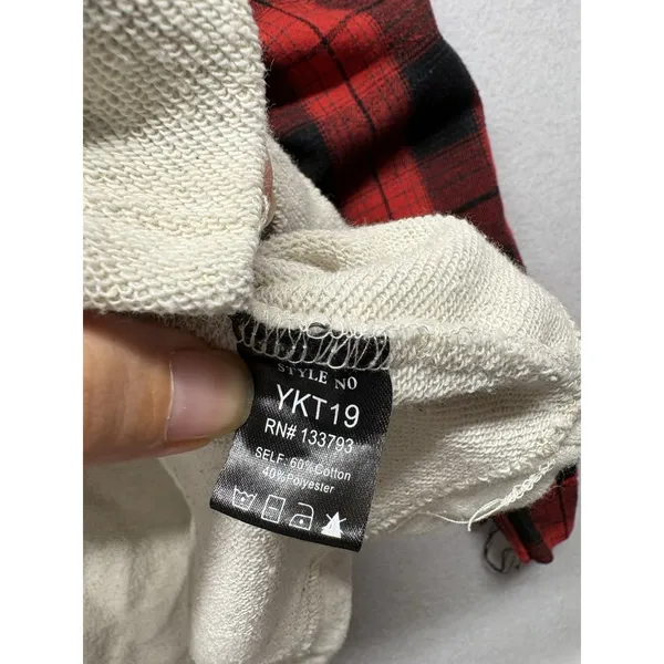 POL Black Plaid Mixed Media Oversized Shacket Women’s Size M YKT19 Boho Hippie - Image 3