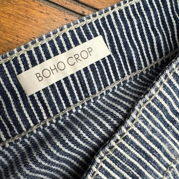 Vintage America Blues Boho Crop Striped Wide Leg Cuffed Jeans Blue White‎ 8/29 - Image 5