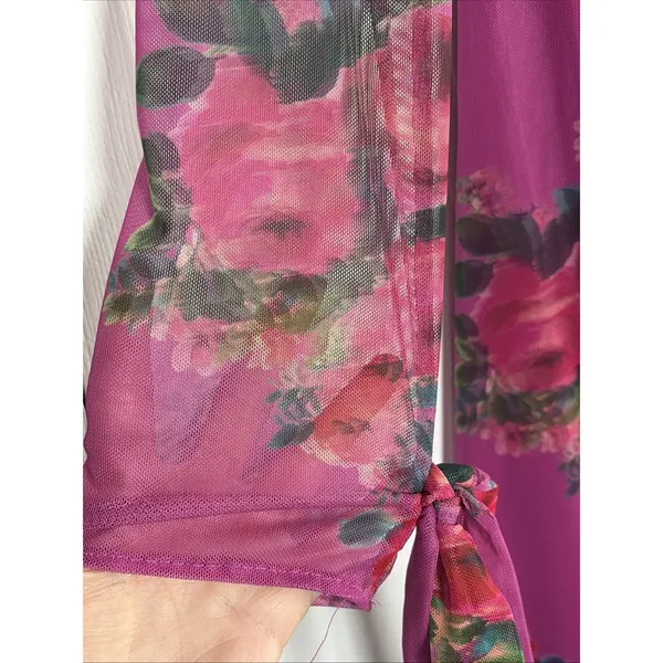Betsey Johnson Wrap Mesh Maxi Dress‎ Womens 2 Pink Floral Rose High Low Ruffle - Image 4