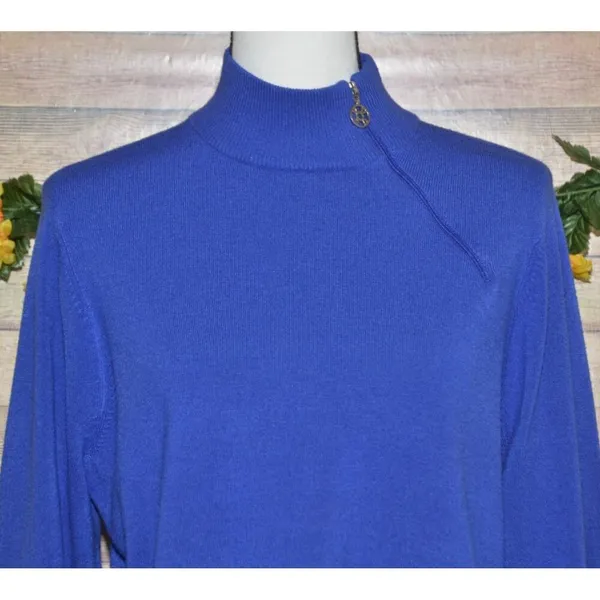 Designers Original Luxe 360 Ladies Blue Mock Neck Sweater Size XL Shoulder Zip - Image 2