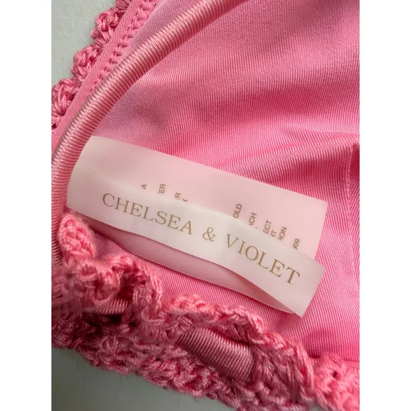 Chelsea & Violet Bikini Set Women S/M Pink Crochet Boho‎ Triangle Side Tie Swim - Image 4