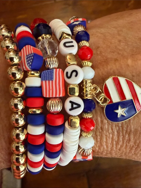 🇺🇸🇺🇸🇺🇸BOGOHO🇺🇸🇺🇸🇺🇸Fashion Jewelry Red White Blue Patriotic Beaded Bracelet Set - Image 6