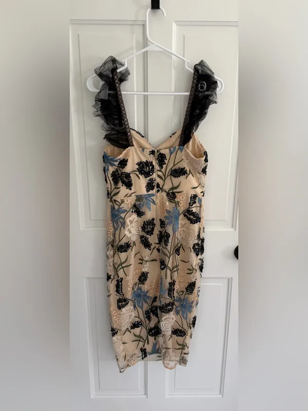 Lulus Show Stopper Cream Embroidered Sequin Bodycon Midi Dress‎ Medium - Image 5