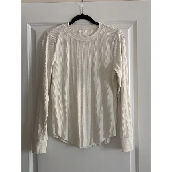 Aerie Cream Essential Crewneck Layering T-Shirt Ribbed‎ XL - Image 4