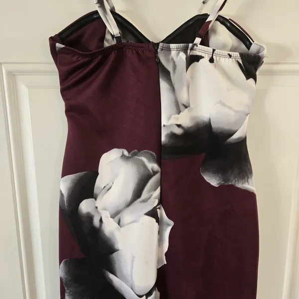 Venus Bodycon Dress Small Burgundy Floral Bustier Midi Stretch Party Cocktail - Image 5