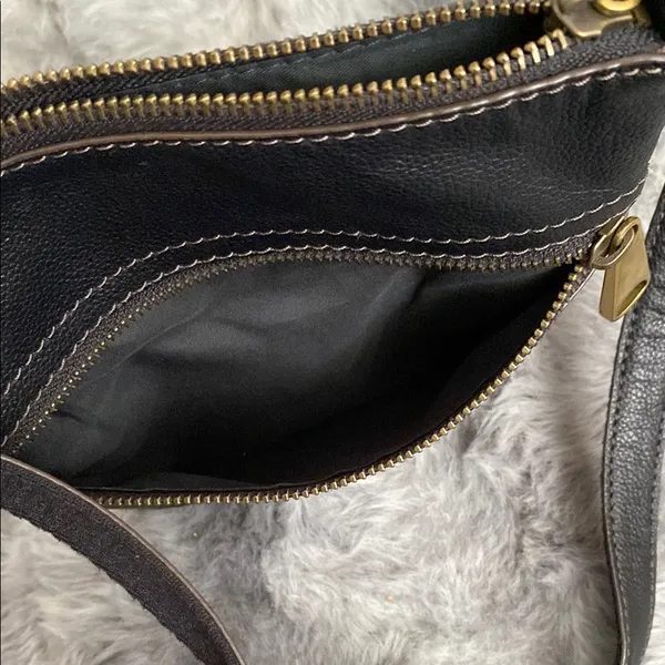 Fossil cow hide leather Black Leather Crossbody Bag with Gold Accents - Image 5
