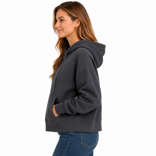 FLX Women’s Charcoal Gray Cropped Hoodie Sweatshirt Size Large - Image 2