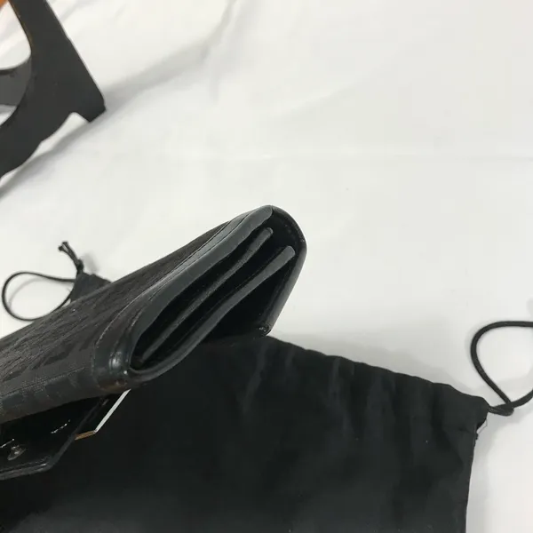 Fendi Zucchino Vintage Black Logo Flap Wallet Clutch with Silver Buckle EUC - Image 4