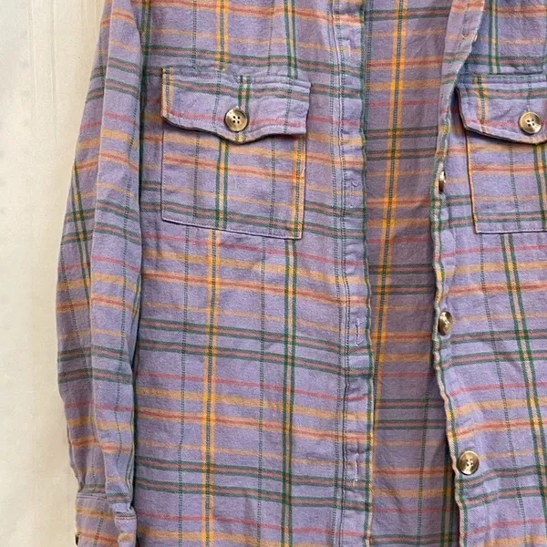 The Nines Boutique XS Purple Plaid checkered Button Down flannel - Image 7